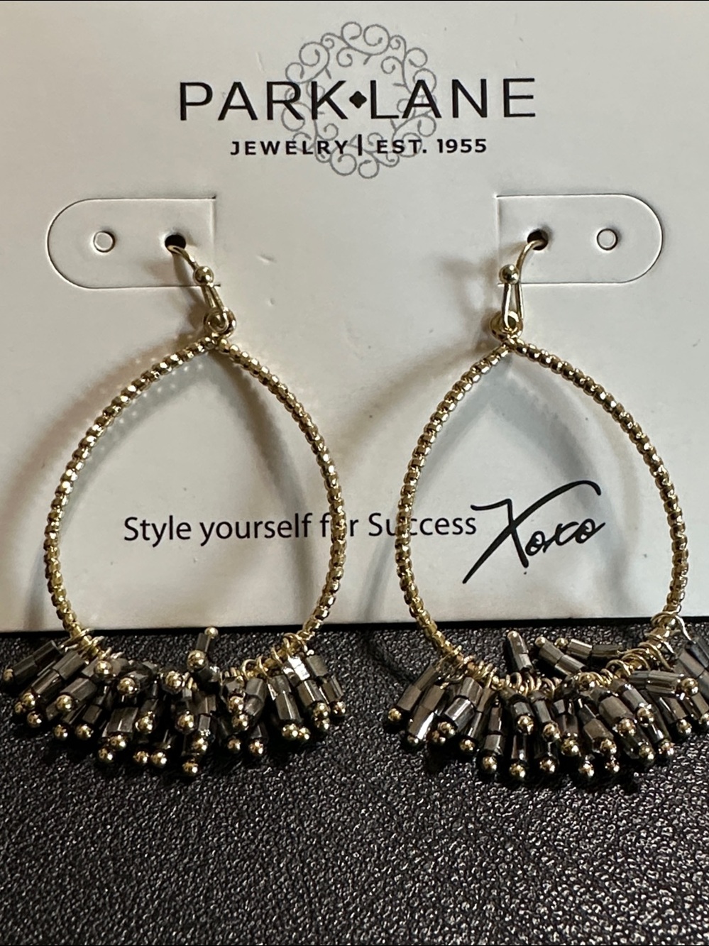 Park Lane Gold Tone Beaded Fringe Teardrop Earrings